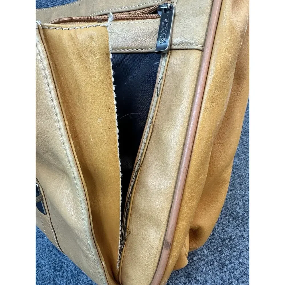 Kenneth Cole Reaction Leather Messenger Bag Tan Distressed for Repair